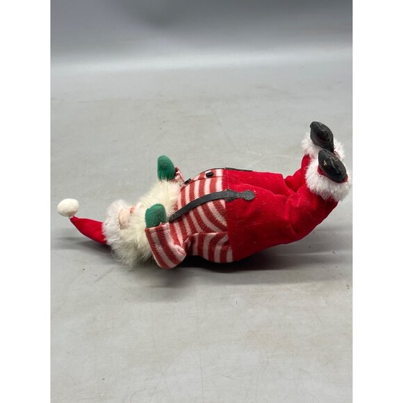 vintage Santa doll figurine bendable painted face red green gloves strips READ - Picture 4 of 10